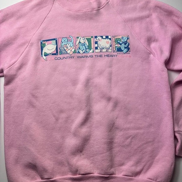 90s vintage Pink "country warms the heart" Crewneck Sweater Womens Size Large - Picture 2 of 12